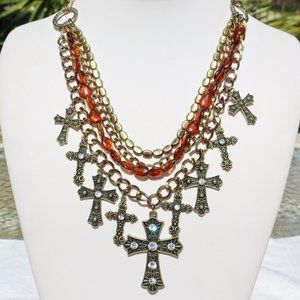 NEW! Chunky Boho Cross Necklace Christian Bead Set